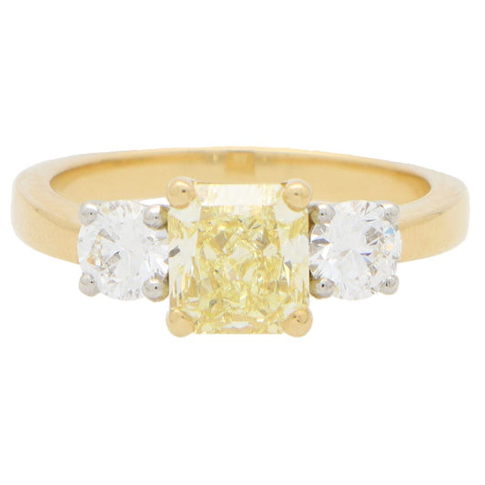 GIA Certified Fancy Yellow Diamond Three Stone Ring