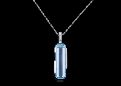 Abstract Modern Aquamarine and Diamond Pendant