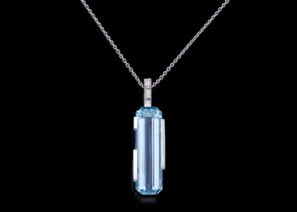 Abstract Modern Aquamarine and Diamond Pendant