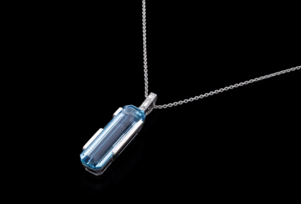 Abstract Modern Aquamarine and Diamond Pendant