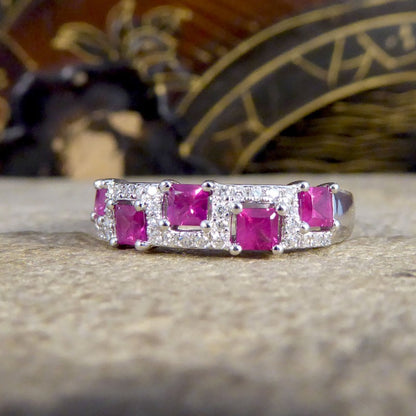Alternate Set Ruby and Diamond Band Ring