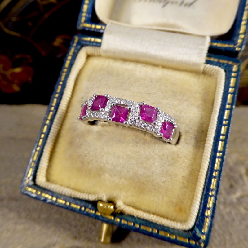 Alternate Set Ruby and Diamond Band Ring