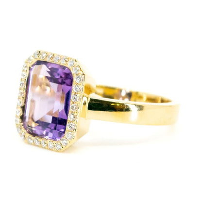 Amethyst And Diamond Cluster Gold Ring