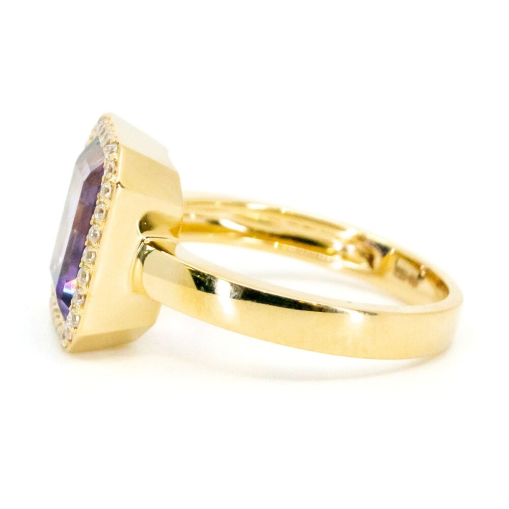 Amethyst And Diamond Cluster Gold Ring