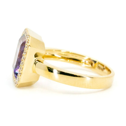 Amethyst And Diamond Cluster Gold Ring