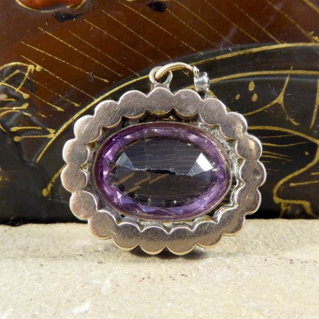 Antique Early Victorian Amethyst and Paste Oval Shaped Pendant