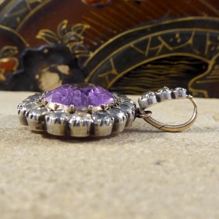 Antique Early Victorian Amethyst and Paste Oval Shaped Pendant