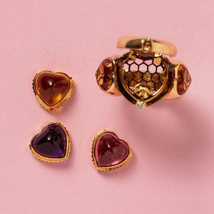 Amethyst Citrine Tourmaline Gold Heart Ring