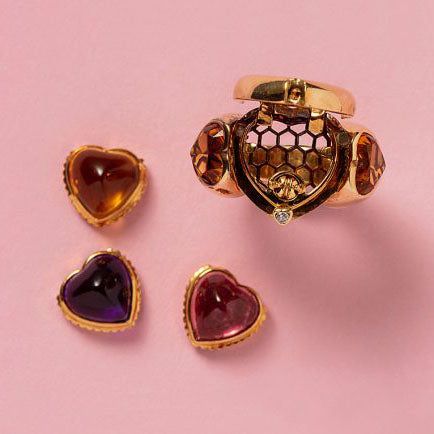 Amethyst Citrine Tourmaline Gold Heart Ring
