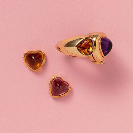 Amethyst Citrine Tourmaline Gold Heart Ring