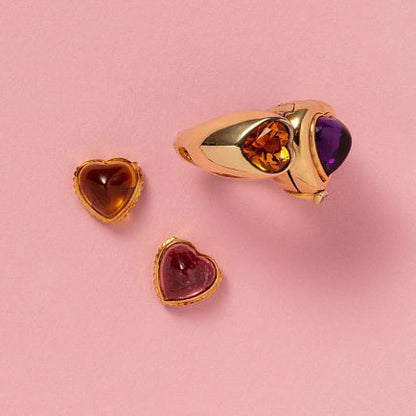 Amethyst Citrine Tourmaline Gold Heart Ring