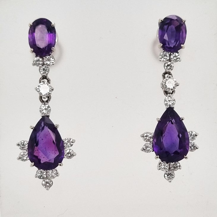 Vintage 6.65ct Amethyst and Diamond Drop Earrings