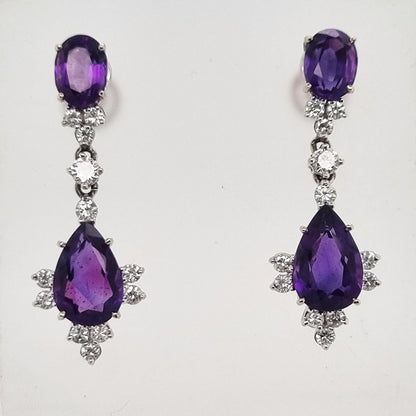 Vintage 6.65ct Amethyst and Diamond Drop Earrings