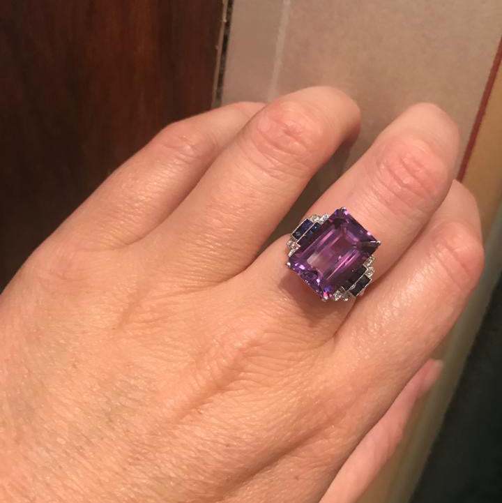 Art Deco Style Amethyst and Sapphire Dress Ring