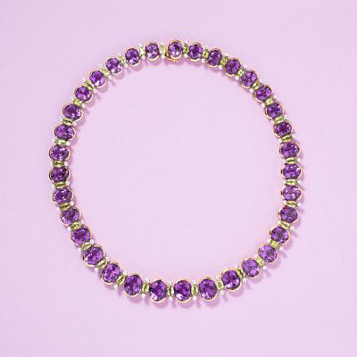 Vintage Amethyst Riviere Collar Necklace with Peridot and Diamond