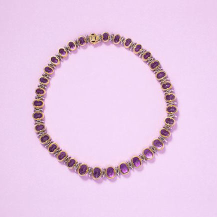 Vintage Amethyst Riviere Collar Necklace with Peridot and Diamond