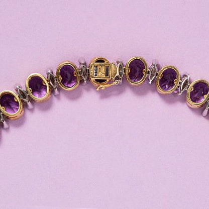 Vintage Amethyst Riviere Collar Necklace with Peridot and Diamond