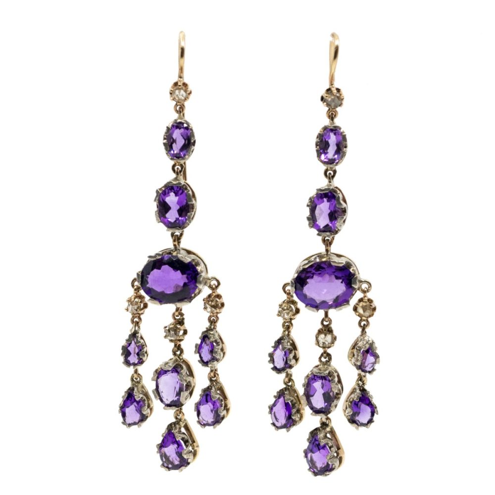 Amethyst and Diamond Drop Earrings