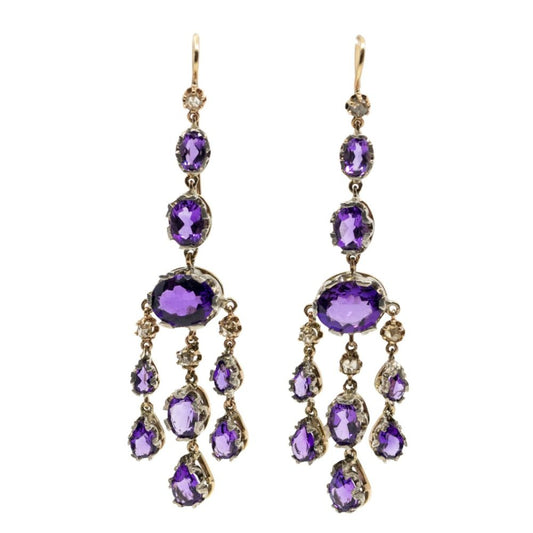 Amethyst and Diamond Drop Earrings
