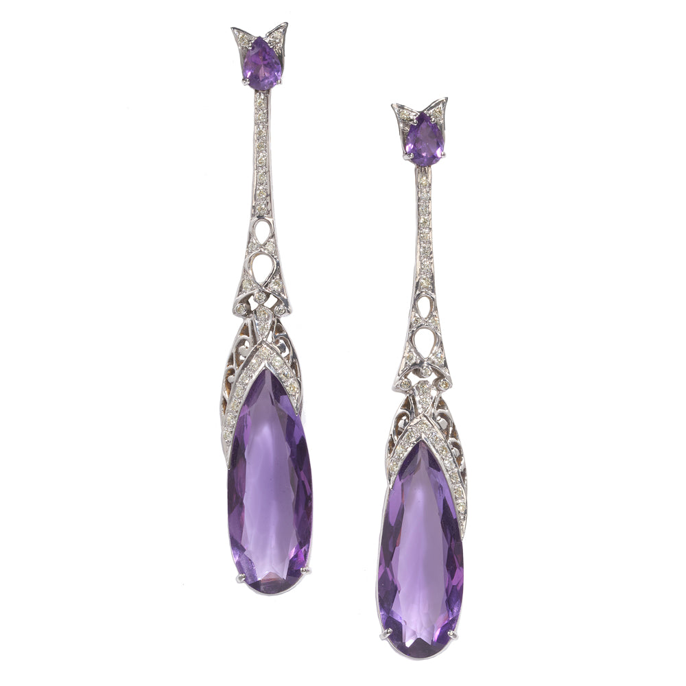 Amethyst and Diamond Drop Earrings