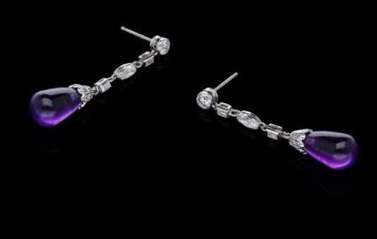 Amethyst and Diamond Long Drop Earrings, Platinum