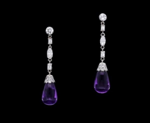 Amethyst and Diamond Long Drop Earrings