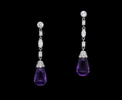 Amethyst and Diamond Long Drop Earrings
