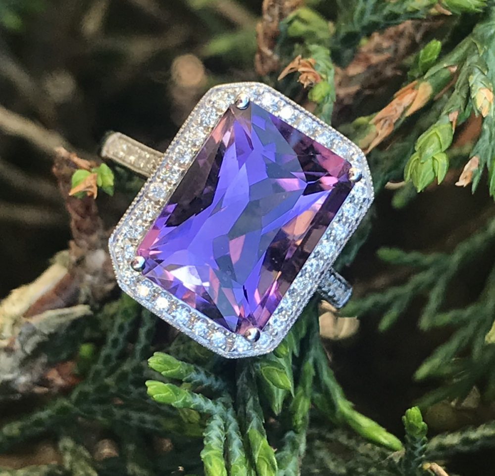 Purple Amethyst and Diamond Rectangular Dress Cluster Ring