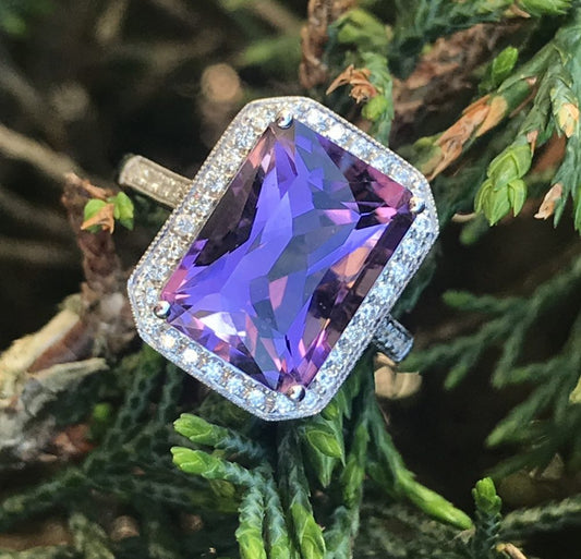 Purple Amethyst and Diamond Rectangular Dress Cluster Ring