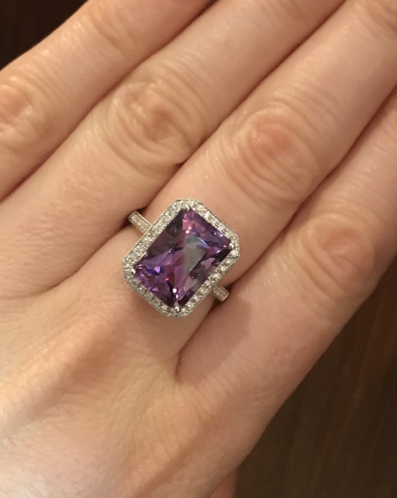 Purple Amethyst and Diamond Rectangular Dress Cluster Ring