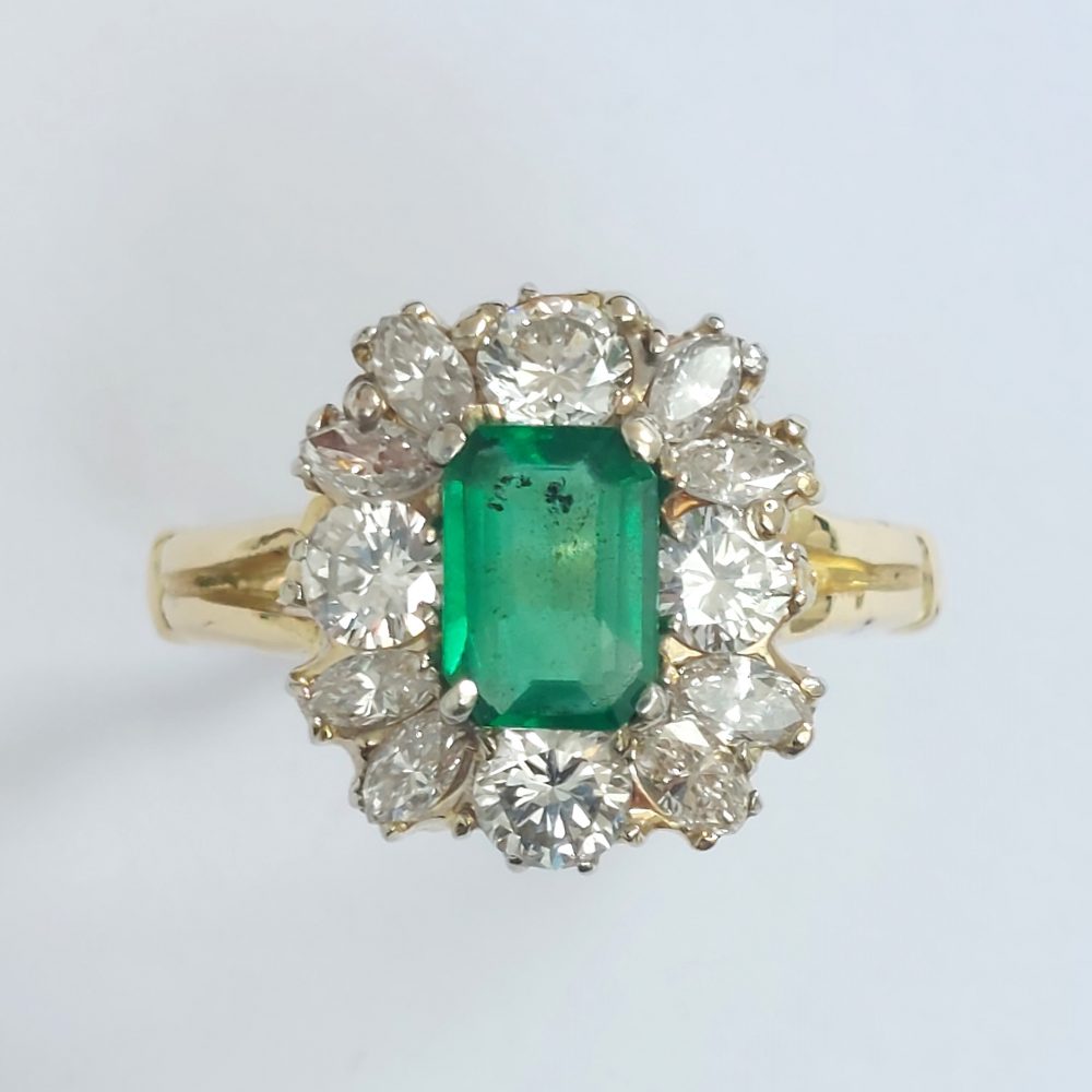 Antique 1ct Emerald and Diamond Cluster Ring