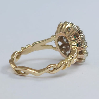 Antique 1ct Emerald and Diamond Cluster Ring