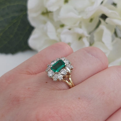 Antique 1ct Emerald and Diamond Cluster Ring