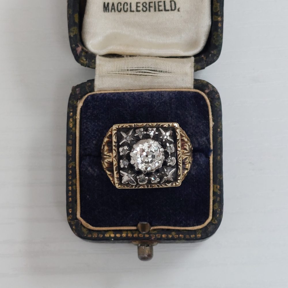 Antique 1ct Old Cut Diamond Star Signet Ring