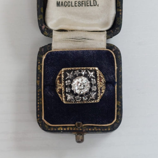 Antique 1ct Old Cut Diamond Star Signet Ring