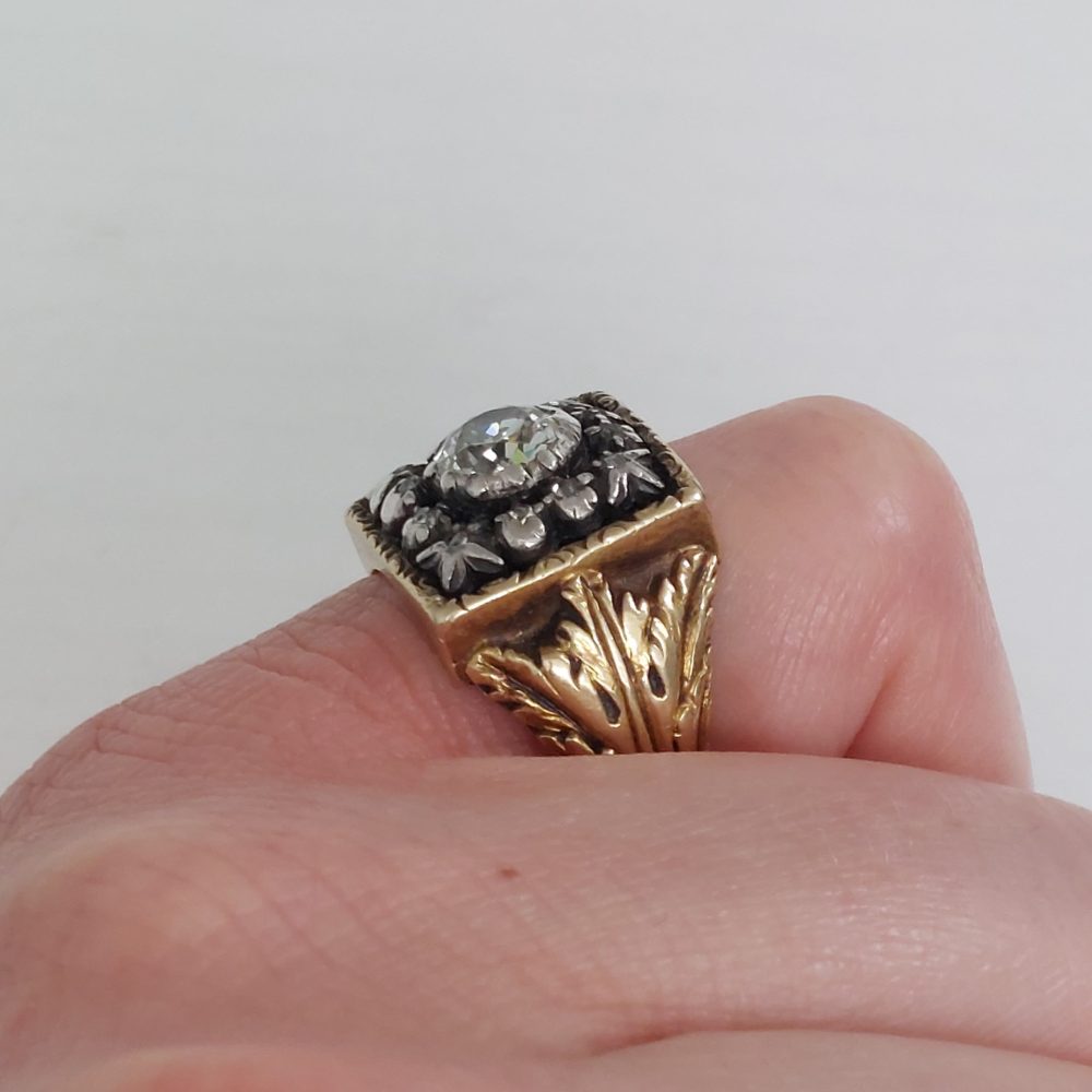 Antique 1ct Old Cut Diamond Star Signet Ring