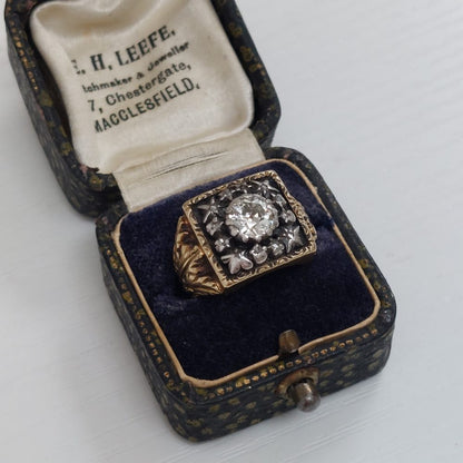 Antique 1ct Old Cut Diamond Star Signet Ring