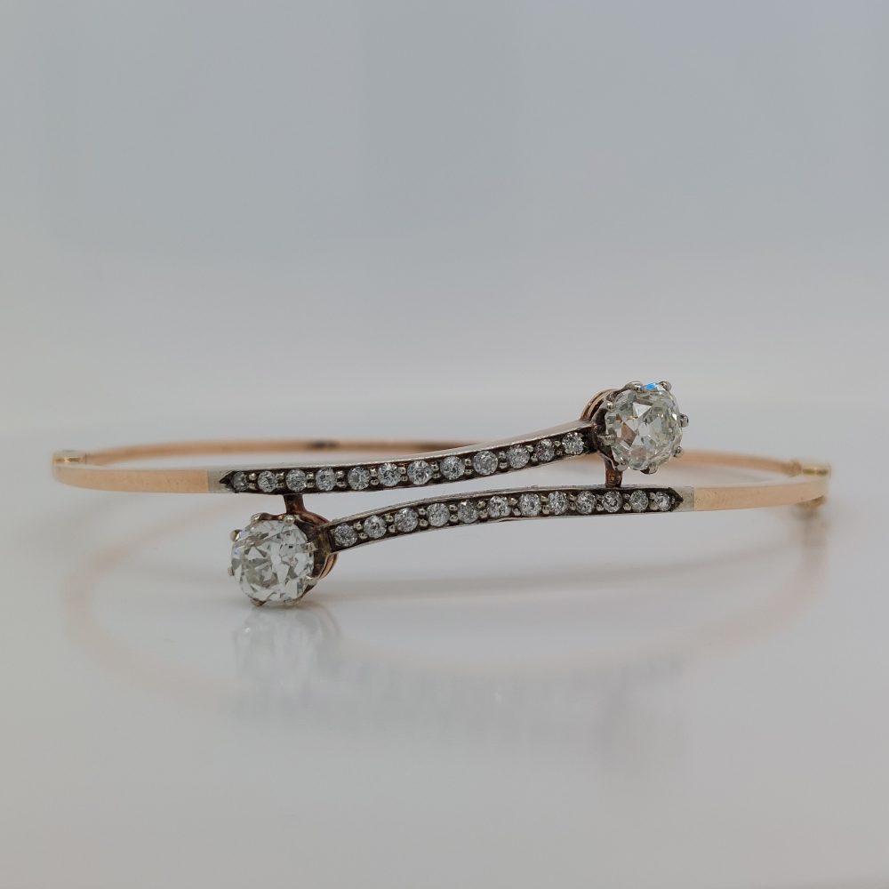 Antique 2.30ct Old Mine Cut Diamond Bangle Bracelet