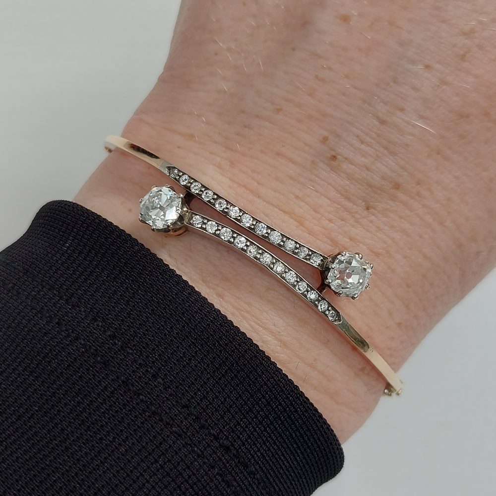 Antique 2.30ct Old Mine Cut Diamond Bangle Bracelet