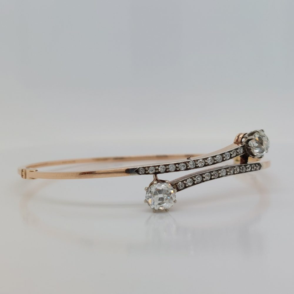 Antique 2.30ct Old Mine Cut Diamond Bangle Bracelet