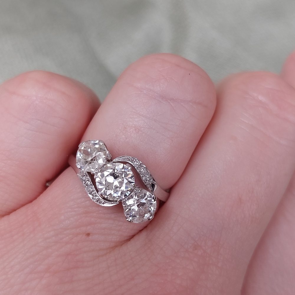 Antique 2.45ct Old European Cut Diamond Crossover Ring