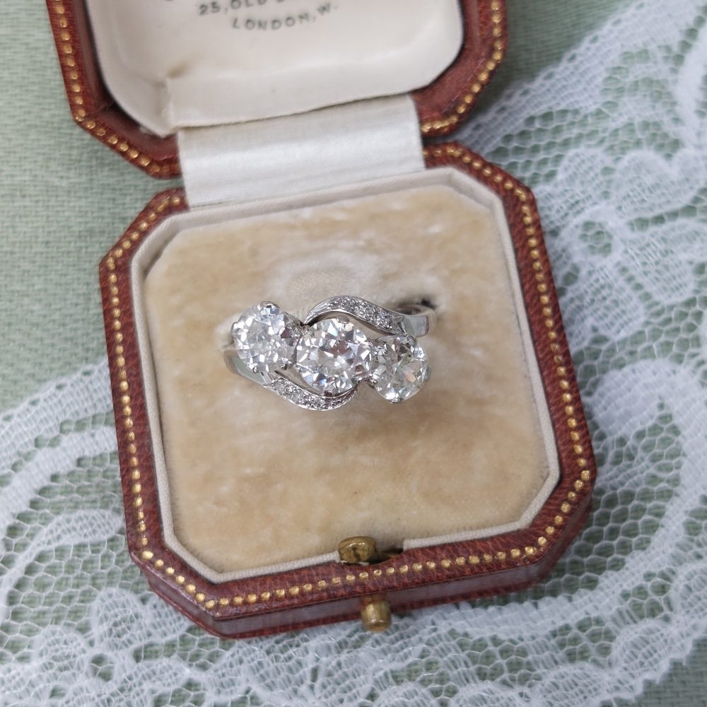 Antique 2.45ct Old European Cut Diamond Crossover Ring