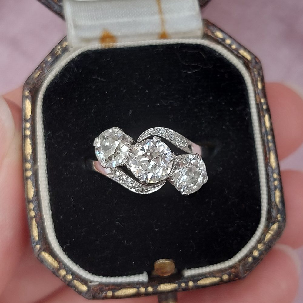Antique 2.45ct Old European Cut Diamond Crossover Ring
