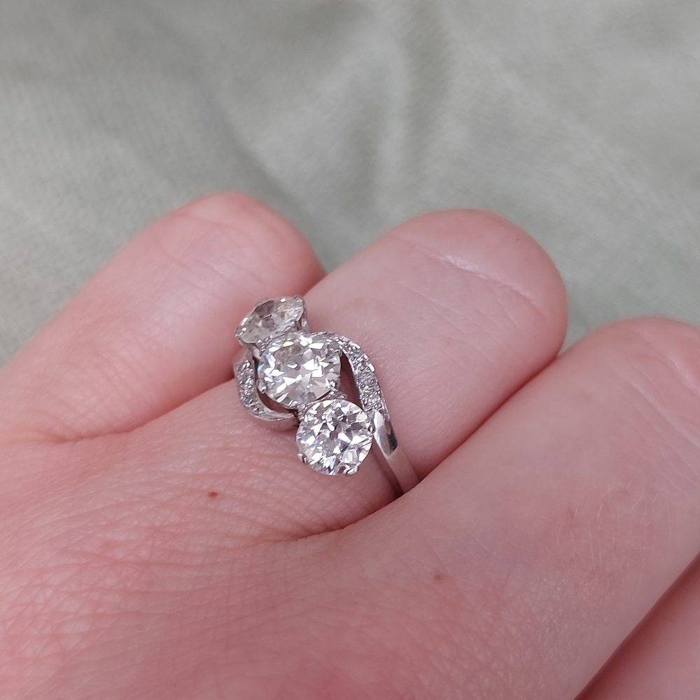 Antique 2.45ct Old European Cut Diamond Crossover Ring