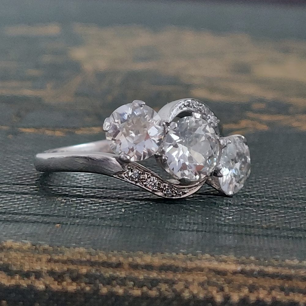 Antique 2.45ct Old European Cut Diamond Crossover Ring