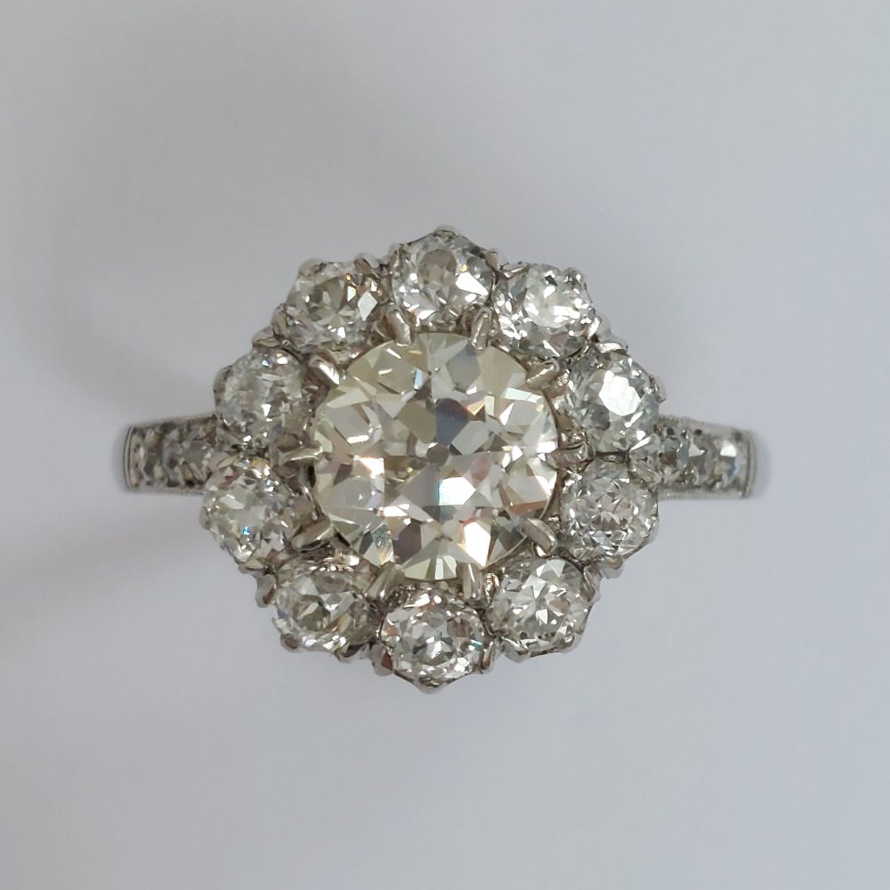 Antique 2.50ct Old European Cut Diamond Cluster Ring