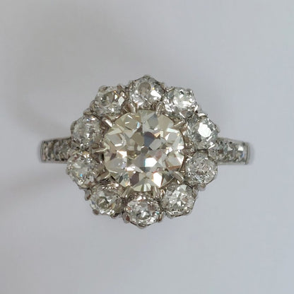 Antique 2.50ct Old European Cut Diamond Cluster Ring