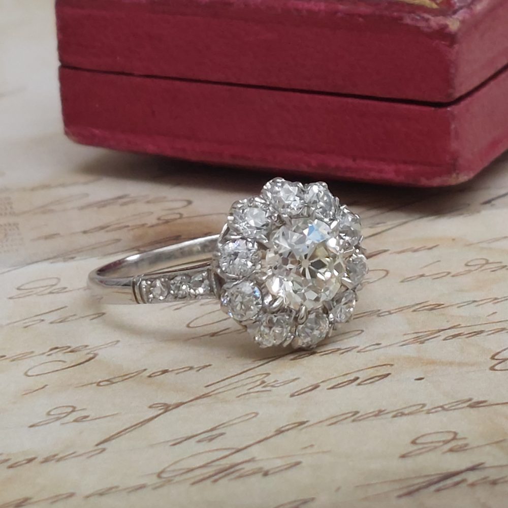 Antique 2.50ct Old European Cut Diamond Cluster Ring