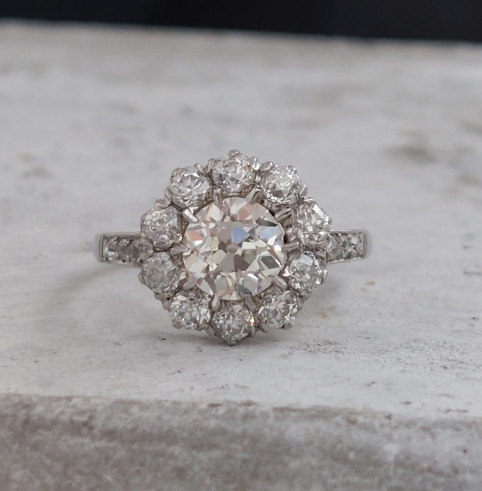Antique 2.50ct Old European Cut Diamond Cluster Ring