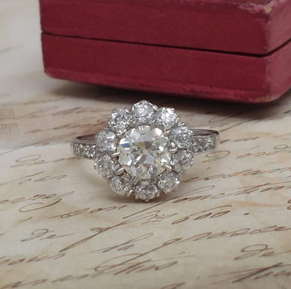 Antique 2.50ct Old European Cut Diamond Cluster Ring